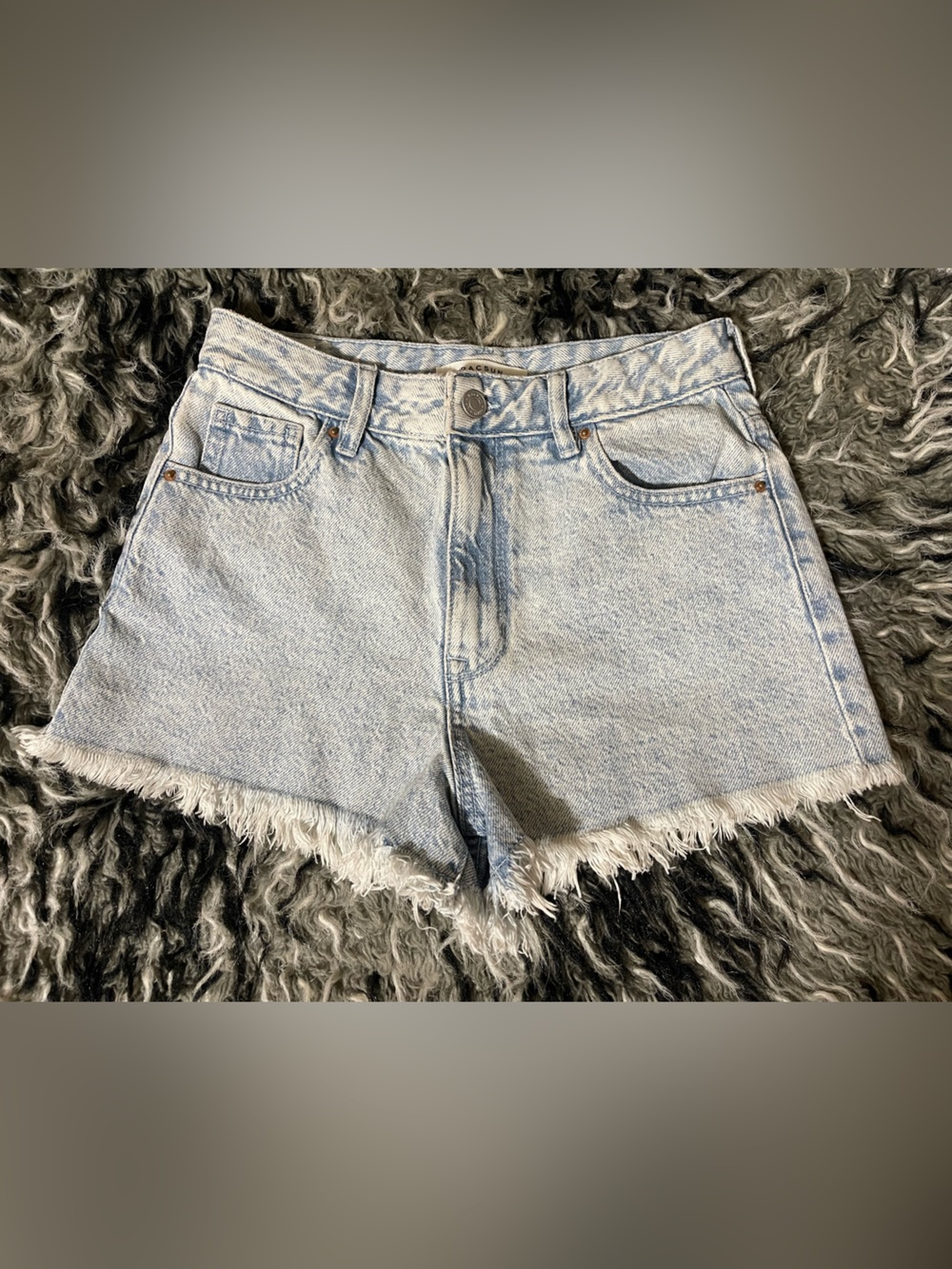 PacSun High Rise Festival Denim Shorts Light Wash Frayed Hem Festival Style